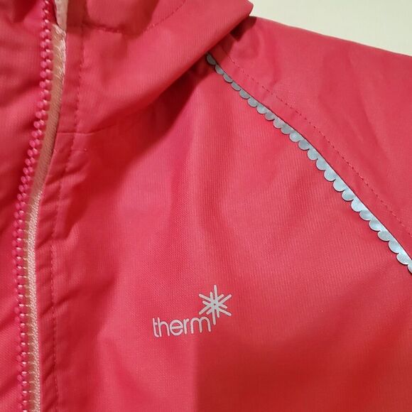Therm Girl's Fleece Line Jacket Size 10 Pink Hooded Thumbholes EUC - Picture 2 of 10